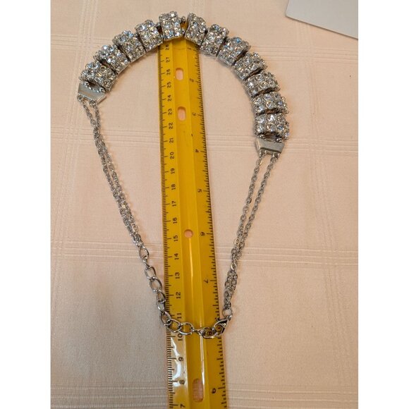 Vntg Rhinestone Collar Choker Necklace Silver-Tone Special Occasion Jewelry - Picture 6 of 7